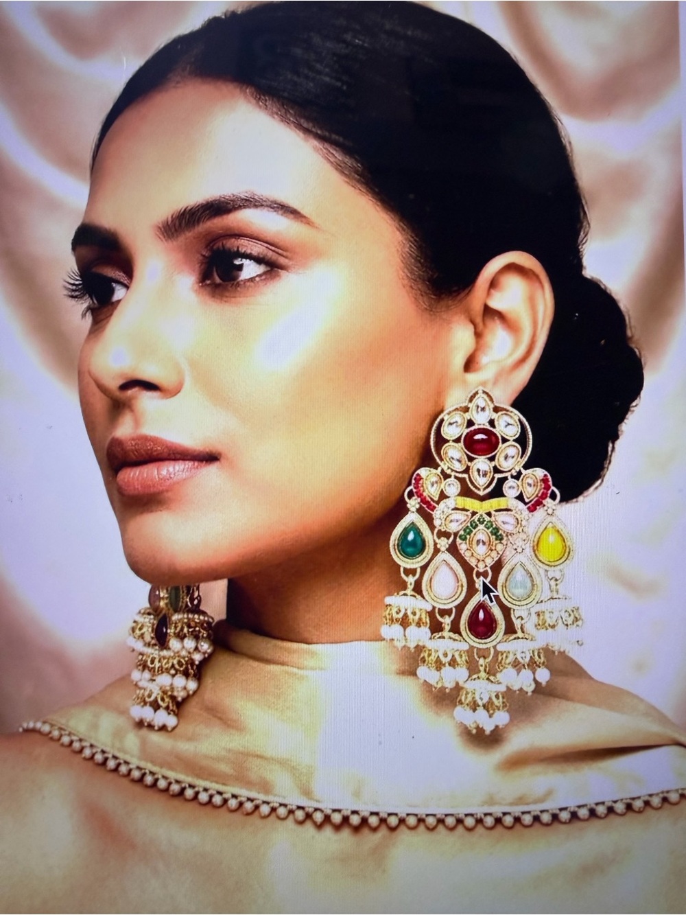 Gold-Tone Multicolor Kundan Chandbali Earrings - Women's Jewelry